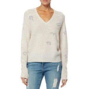 360 CASHMERE SKULL CASHMERE Ivory Cashmere Knit Zodiac V-Neck Sweater, Size S